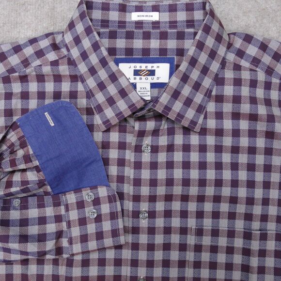 Joseph Abboud Button Up Shirt Mens 2XL Burgundy Check Cotton Long Sleeve - Picture 1 of 15